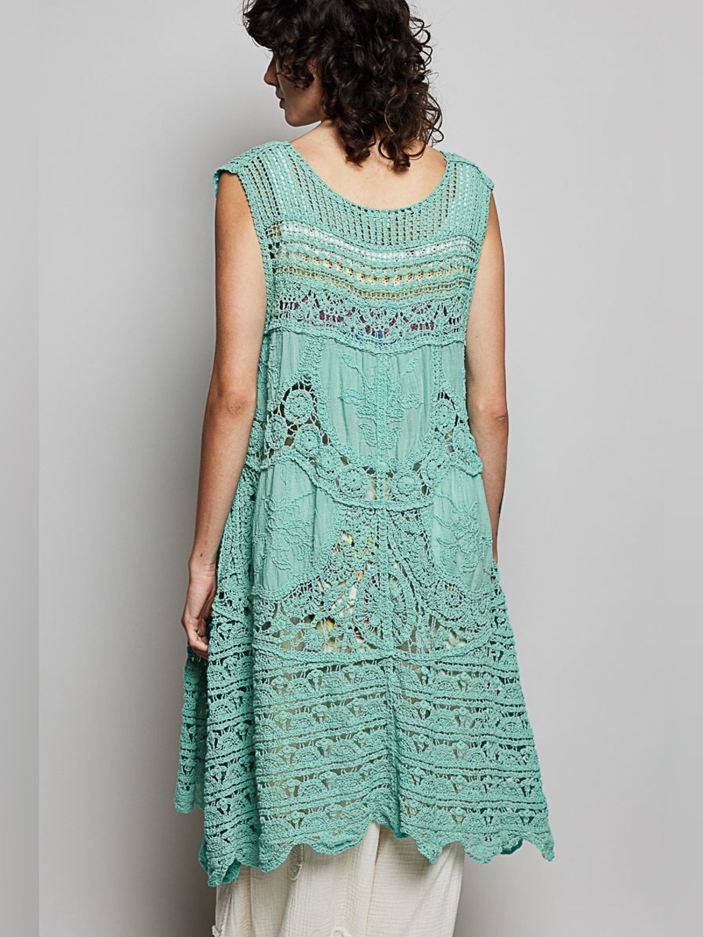 POL Mint Green Crochet Lace Sleeveless Dress